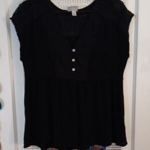 💜 3/$15💜Knox Rose Black Lace Accent Blouse💜